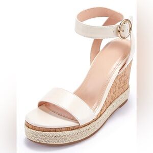 Women’s off-white Espadrilles Wedge Slingback Sandals, Buckle Straps, Sz 10